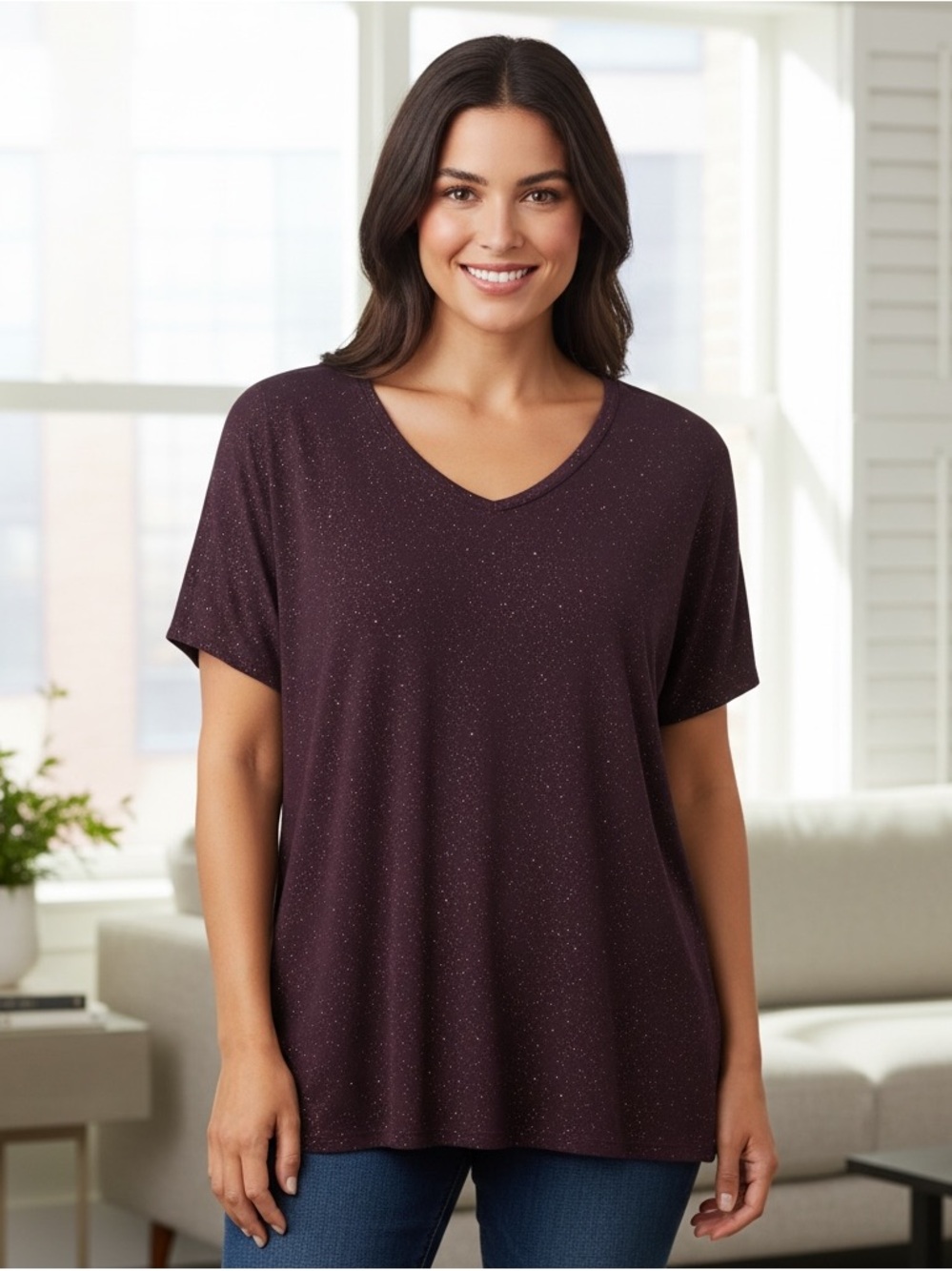 ✨3/$10 or 5/$15 Dark Purple Eggplant Apt 9 Sparkle T-Shirt size XXL